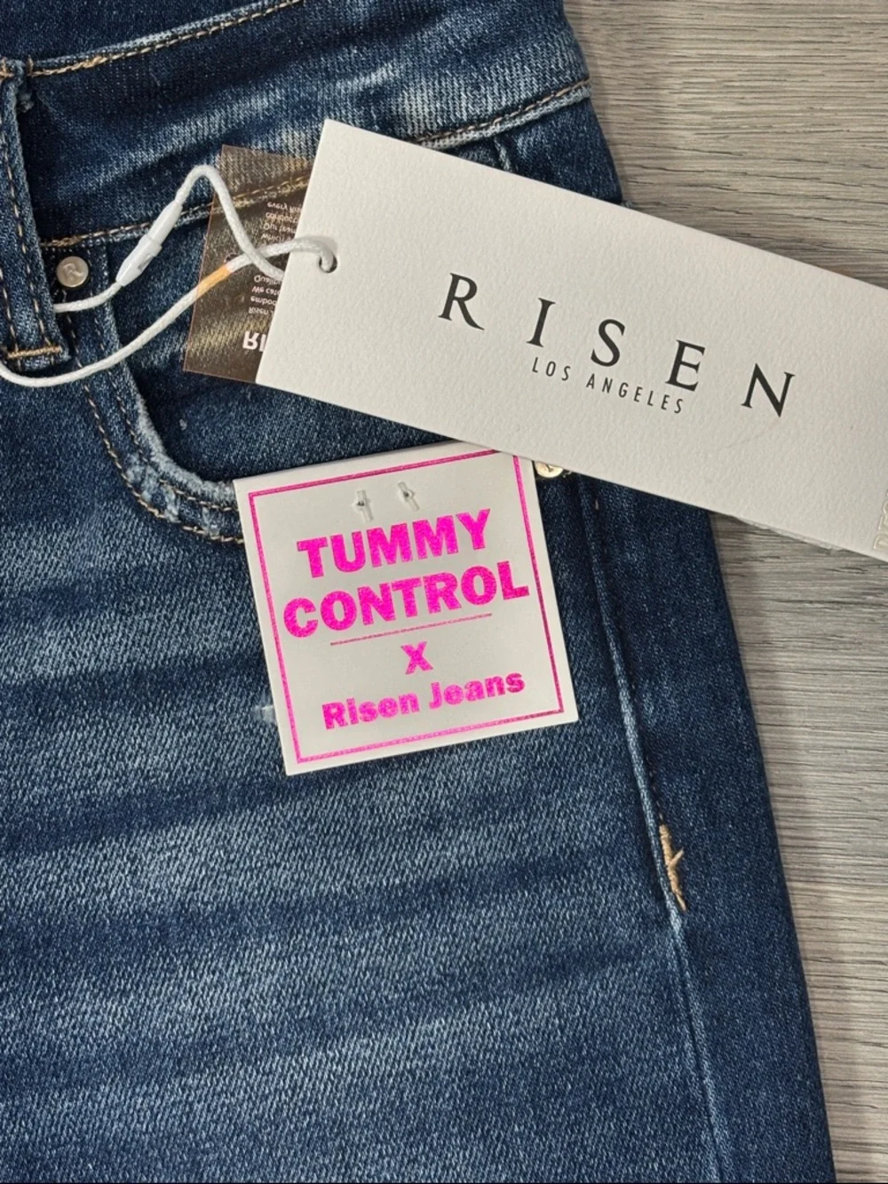 Risen Tummy Control High Rise Distressed Straight Jeans - size 1/25 NWT - Picture 4 of 9